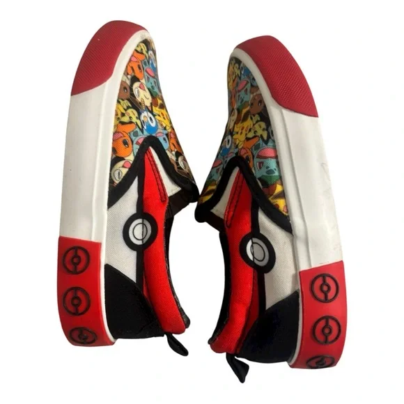 Pokemon Round Up Red and Black Kids Low Top Slip On Canvas Sneakers Size 13 - Picture 2 of 11